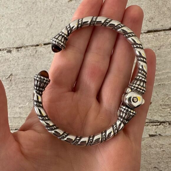 Vintage 80s Gripois Glass Cabachon Mogul Twist Cuff Bracelet With Hinge - Picture 5 of 8